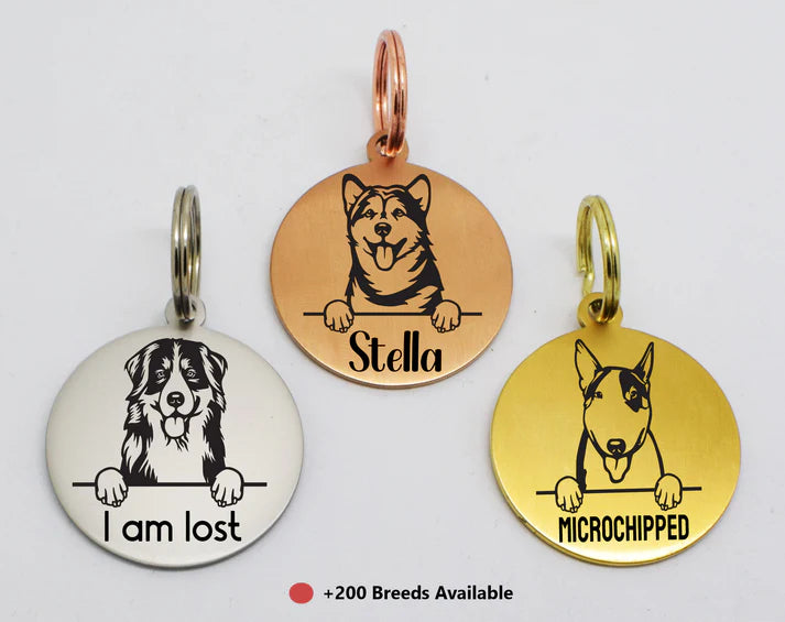 Tags Double side engraved ID name Dog Breed Face Round Disk personalising engraving pet dog tag tags-Laser Engraving