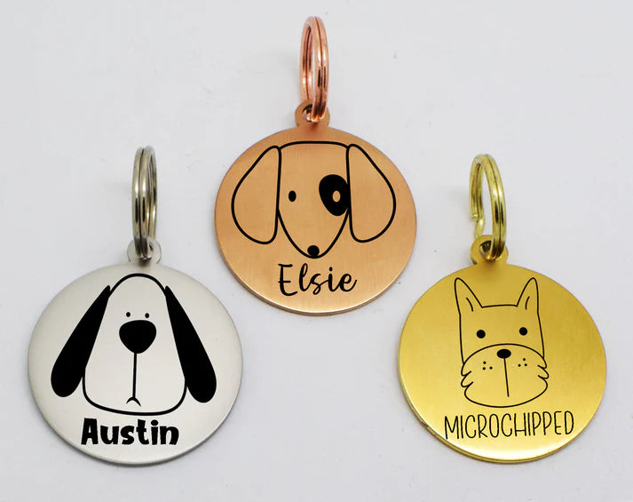 Tags Double side engraved ID name Dog Breed Face Puppy Round Disk personalising engraving pet dog tag tags-Laser Engraving