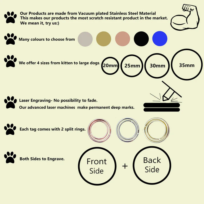 Tags Double side engraved ID name Dog Breed Face Puppy Round Disk personalising engraving pet dog tag tags-Laser Engraving